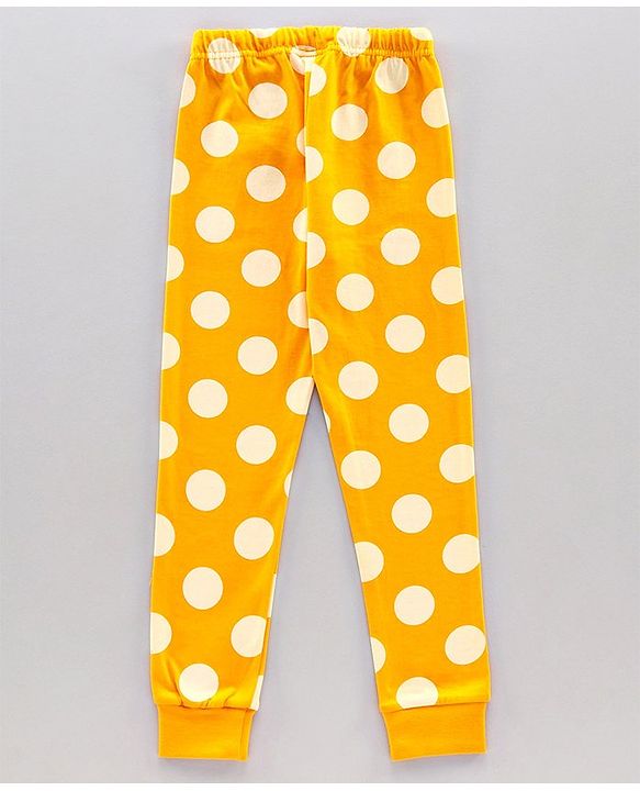 Pine Kids Full Sleeves Biowashed Polka Dot Night Suit - Golden