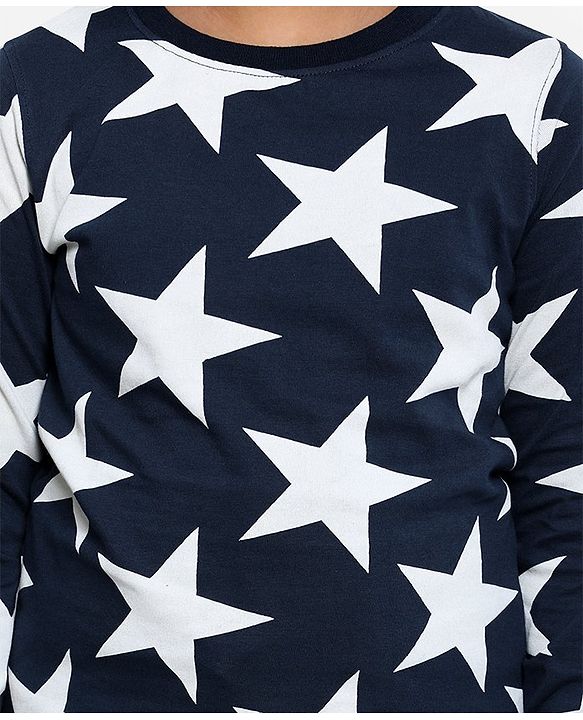 Pine Kids Full Sleeves Night Suit Star Print - Navy Blue