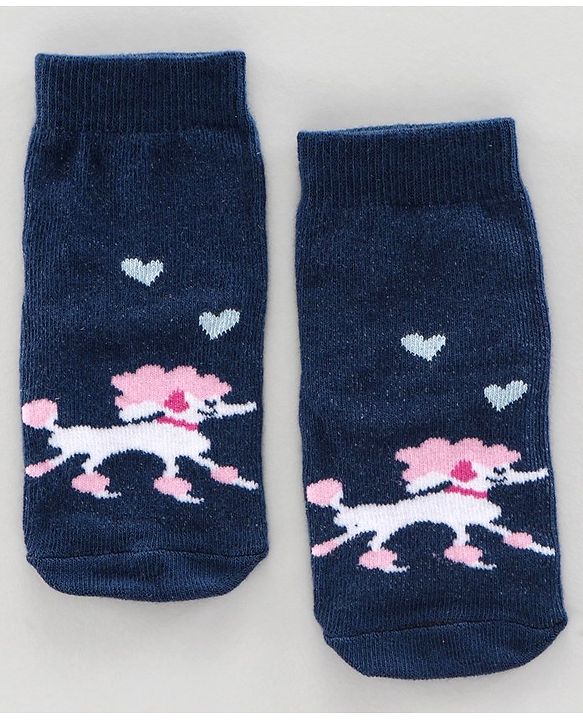 Cute Walk by Babyhug Anti Bacterial Ankle Length Socks Heart & Dog Design Pack of f3 - White Blue