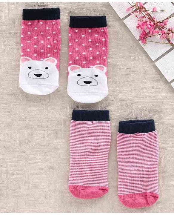 Cutewalk By Babyhug Anti Bacterial Ankle Length Socks Polar Bear Design Pack of 2 - Pink