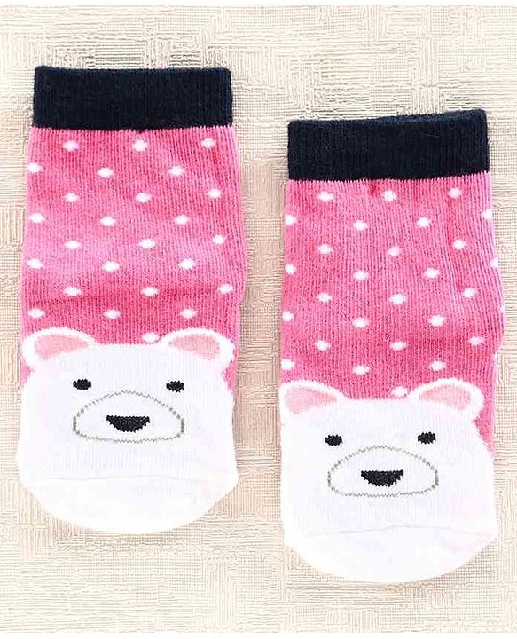 Cutewalk By Babyhug Anti Bacterial Ankle Length Socks Polar Bear Design Pack of 2 - Pink