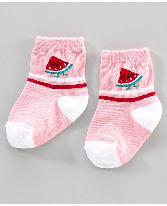 Cute Walk by Babyhug Anti Bacterial Ankle Length Socks Fruit Design Pack of 3 - Pink Yellow