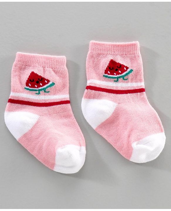 Cute Walk by Babyhug Anti Bacterial Ankle Length Socks Fruit Design Pack of 3 - Pink Yellow