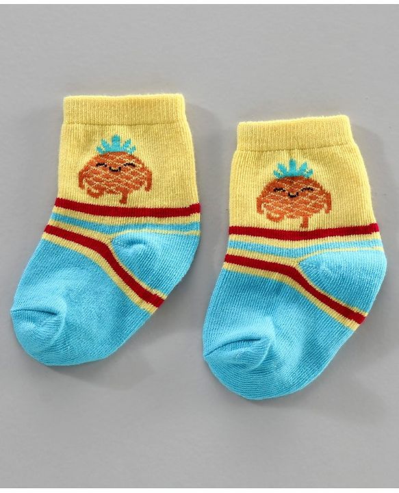 Cute Walk by Babyhug Anti Bacterial Ankle Length Socks Fruit Design Pack of 3 - Pink Yellow