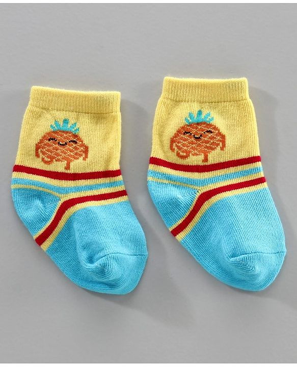 Cute Walk by Babyhug Anti Bacterial Ankle Length Socks Fruit Design Pack of 3 - Pink Yellow