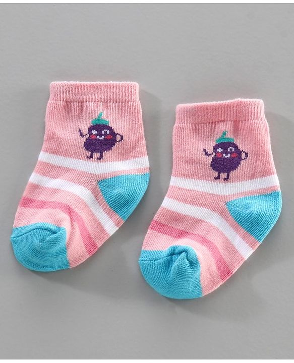Cute Walk by Babyhug Anti Bacterial Ankle Length Socks Fruit Design Pack of 3 - Pink Yellow