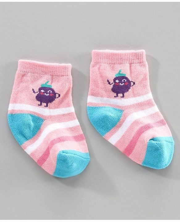 Cute Walk by Babyhug Anti Bacterial Ankle Length Socks Fruit Design Pack of 3 - Pink Yellow
