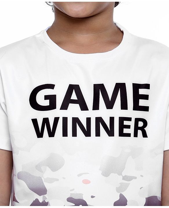 Pine Kids Half Sleeves Athleisure Dri-Fit T-Shirt Game Winner Print - White