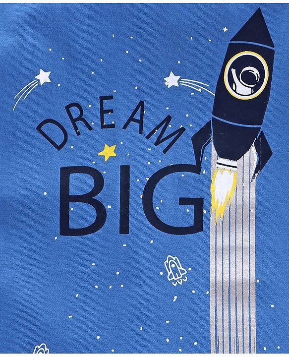 Pine Kids Full Sleeves Biowashed Night Suit Rocket Print - Blue