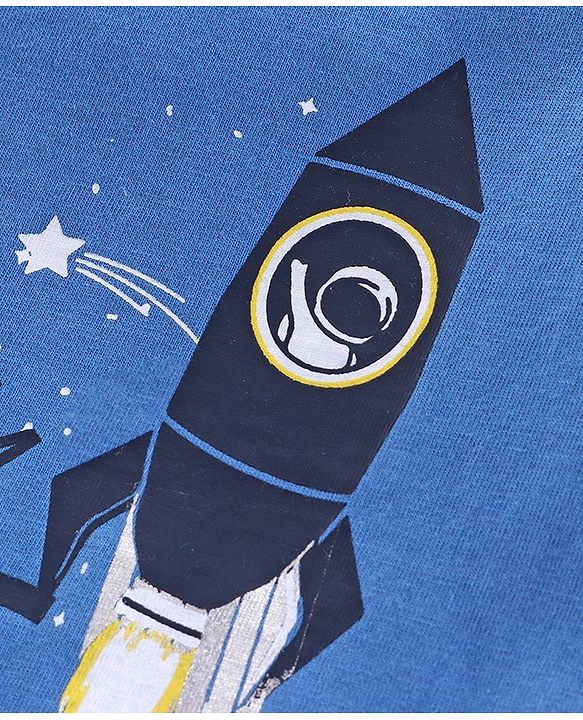 Pine Kids Full Sleeves Biowashed Night Suit Rocket Print - Blue