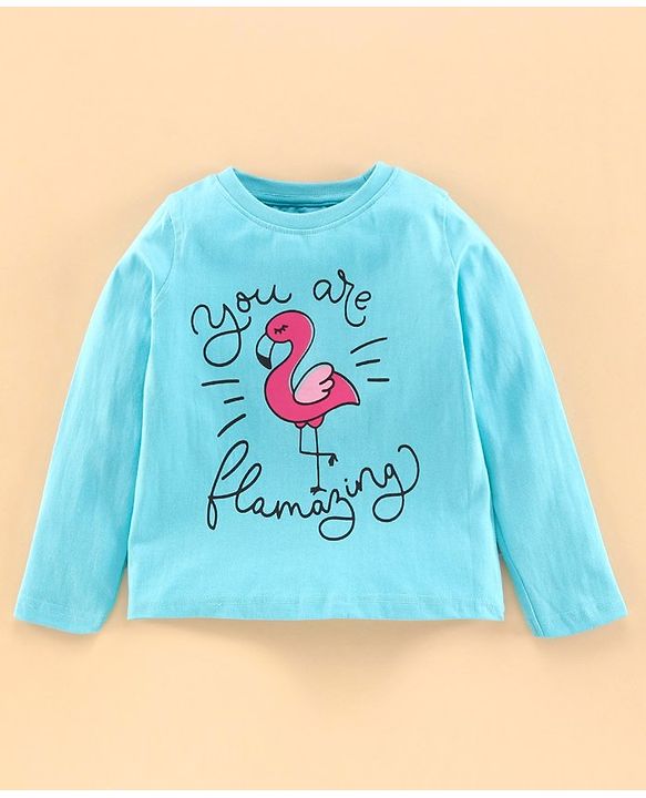 Pine Kids Full Sleeves Biowashed Night Suit Flamingo Print Striped - Tanager Turquoise
