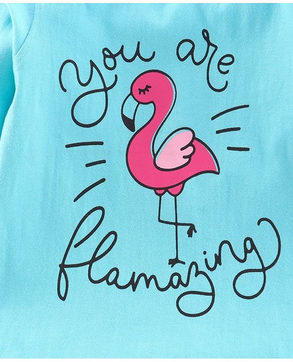 Pine Kids Full Sleeves Biowashed Night Suit Flamingo Print Striped - Tanager Turquoise
