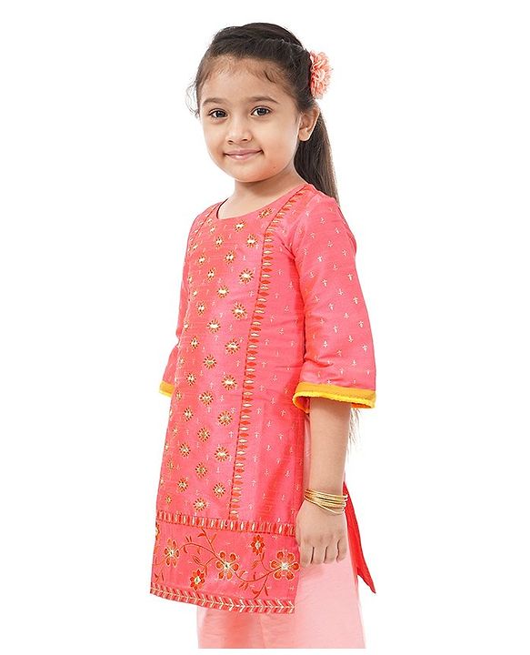 Babyhug Full Sleeve Kurti Embroidered - Coral