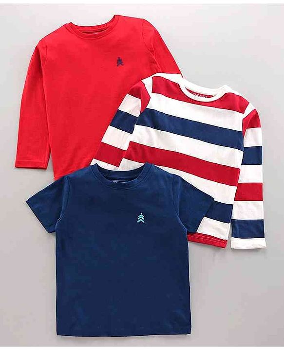 Pine Kids Full & Half Sleeves Solid & Striped Tee Pack of 3 - Red Navy Blue