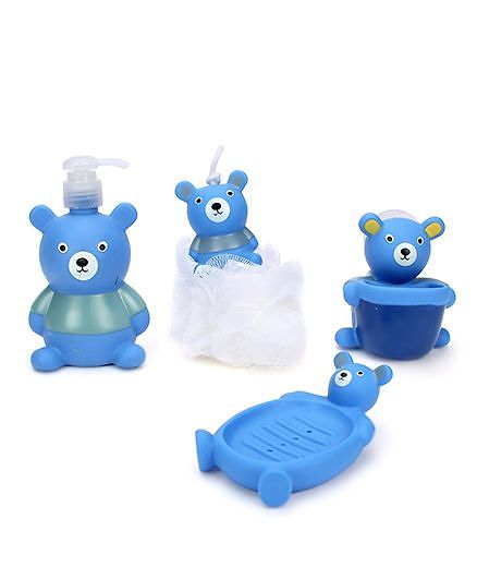 Bathroom Set Bear Design Pack Of 4 - Blue And White