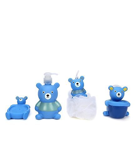 Bathroom Set Bear Design Pack Of 4 - Blue And White