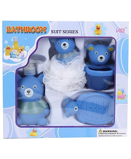 Bathroom Set Bear Design Pack Of 4 - Blue And White