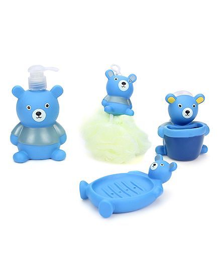 Bathroom Set Bear Design Pack Of 4 - Blue And Green