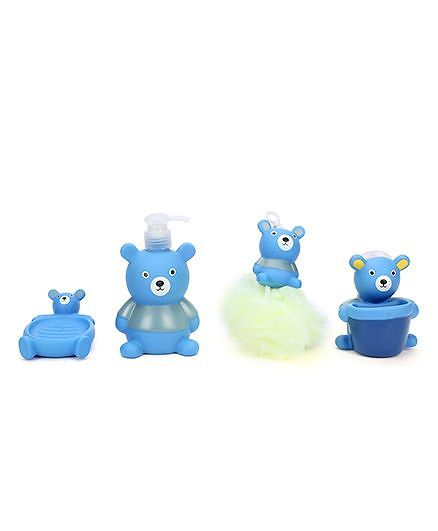 Bathroom Set Bear Design Pack Of 4 - Blue And Green