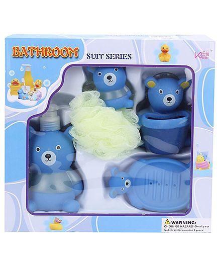 Bathroom Set Bear Design Pack Of 4 - Blue And Green