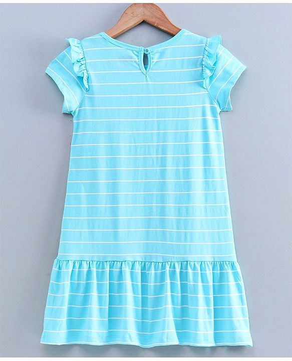 Pine Kids Half Sleeves Knee Length Biowashed Frock Sling Bag Print - Blue