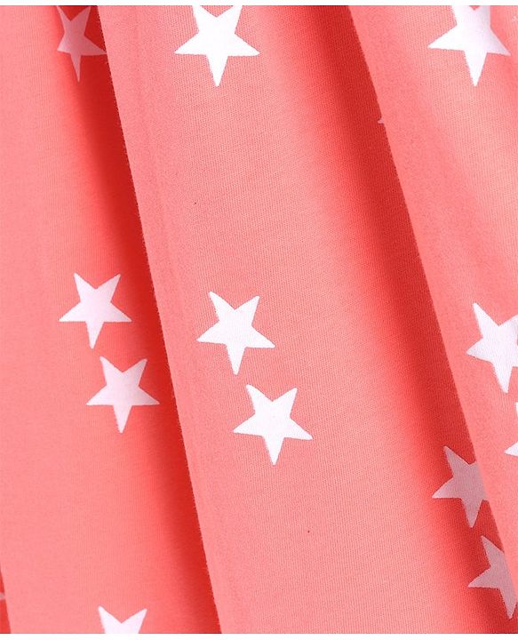 Pine Kids Half Sleeves Knee Length Biowash Frock With Glitter Belt Star Print - Orange