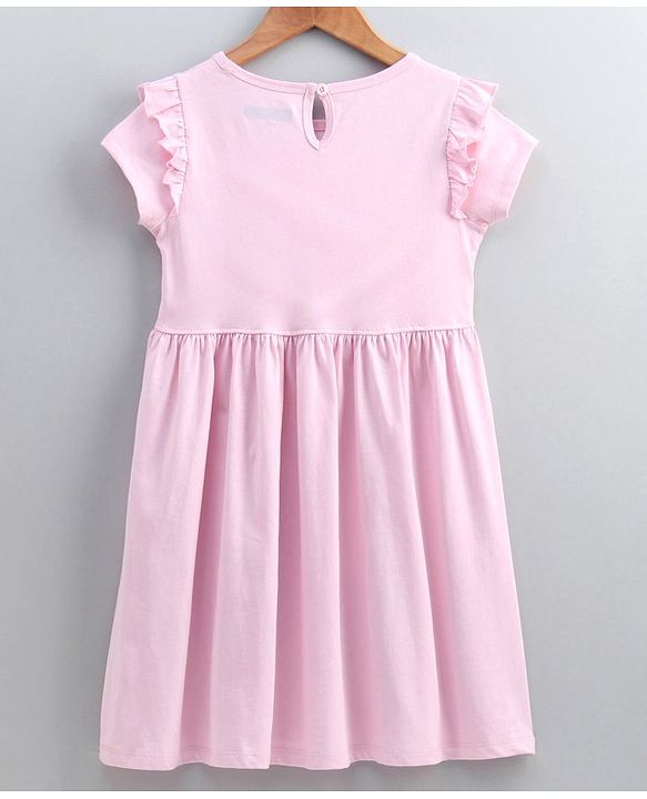 Pine Kids Half Sleeves Reversible Sequins Embroidery Biowash Frock- Pink