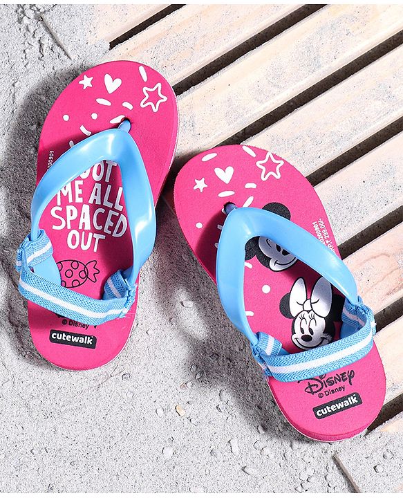 Cute Walk by Babyhug Flip Flop With Back Strap Mickey & Minnie Mouse Print - Pink
