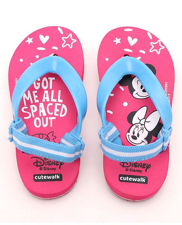Cute Walk by Babyhug Flip Flop With Back Strap Mickey & Minnie Mouse Print - Pink