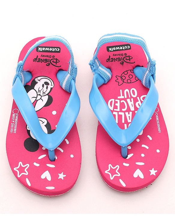 Cute Walk by Babyhug Flip Flop With Back Strap Mickey & Minnie Mouse Print - Pink