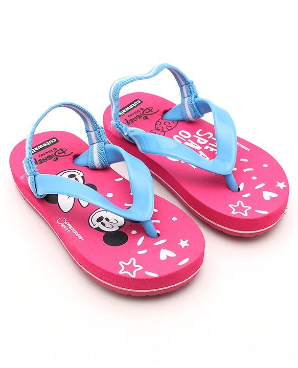 Cute Walk by Babyhug Flip Flop With Back Strap Mickey & Minnie Mouse Print - Pink