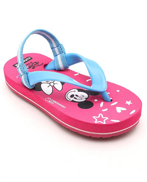 Cute Walk by Babyhug Flip Flop With Back Strap Mickey & Minnie Mouse Print - Pink