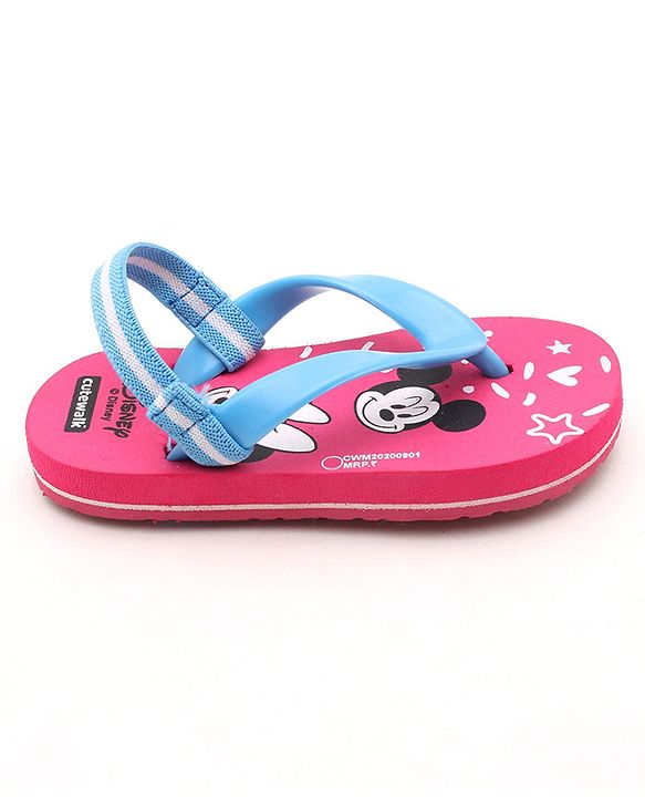 Cute Walk by Babyhug Flip Flop With Back Strap Mickey & Minnie Mouse Print - Pink