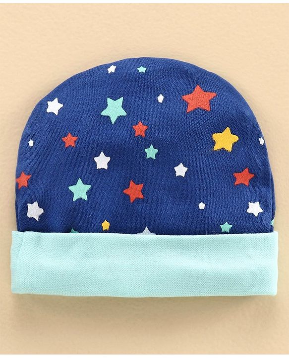Babyhug 100% Cotton Cap Mitten and Booties Set Blue - Diameter 11 cm