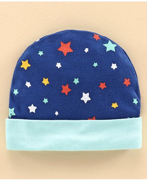 Babyhug 100% Cotton Cap Mitten and Booties Set Blue - Diameter 11 cm