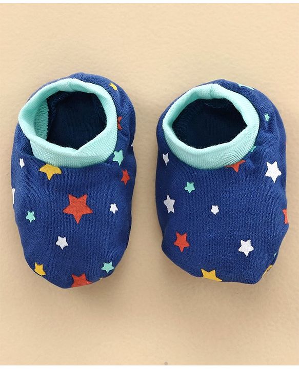 Babyhug 100% Cotton Cap Mitten and Booties Set Blue - Diameter 11 cm