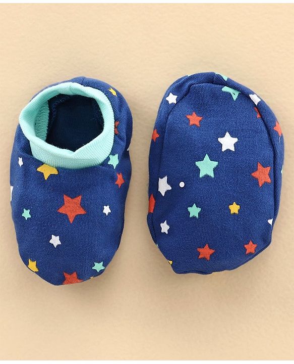 Babyhug 100% Cotton Cap Mitten and Booties Set Blue - Diameter 11 cm
