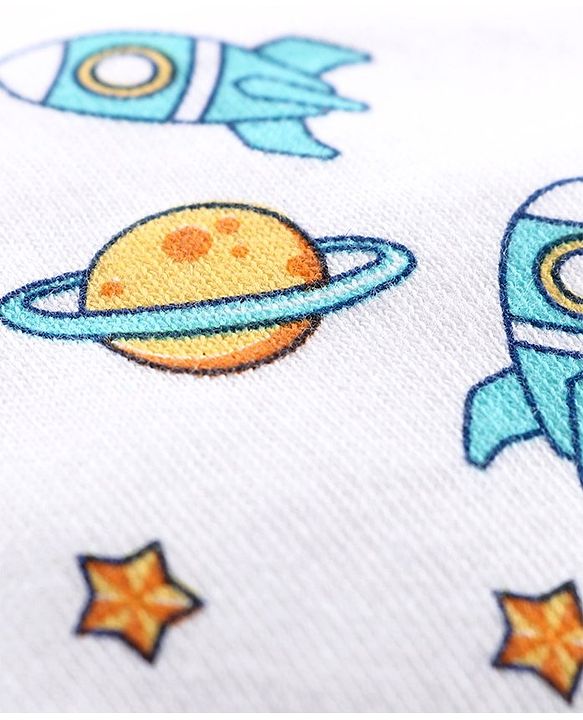 Babyhug 100% Cotton Cap & Mitten With Booties Set Space Print - Diameter 11 cm