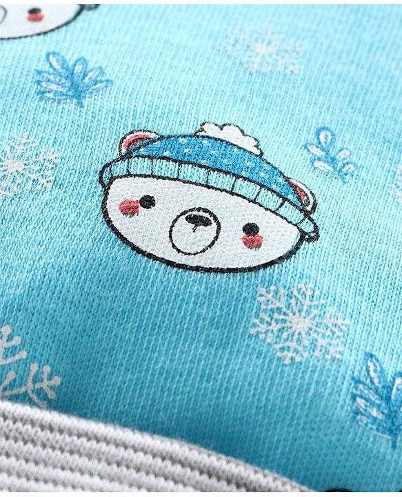 Babyhug 100% Cotton Cap Mitten & Bootie Set Teddt Print Blue - Diameter 10 cm