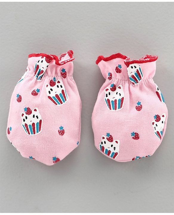 Babyhug 100% Cotton Cap Mitten and Booties Set Pink - Diameter 10 cm