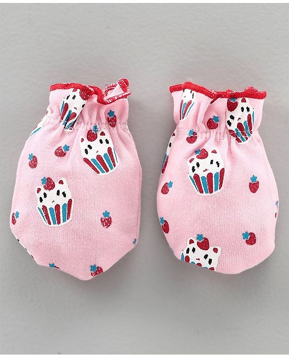 Babyhug 100% Cotton Cap Mitten and Booties Set Pink - Diameter 10 cm
