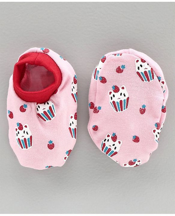 Babyhug 100% Cotton Cap Mitten and Booties Set Pink - Diameter 10 cm