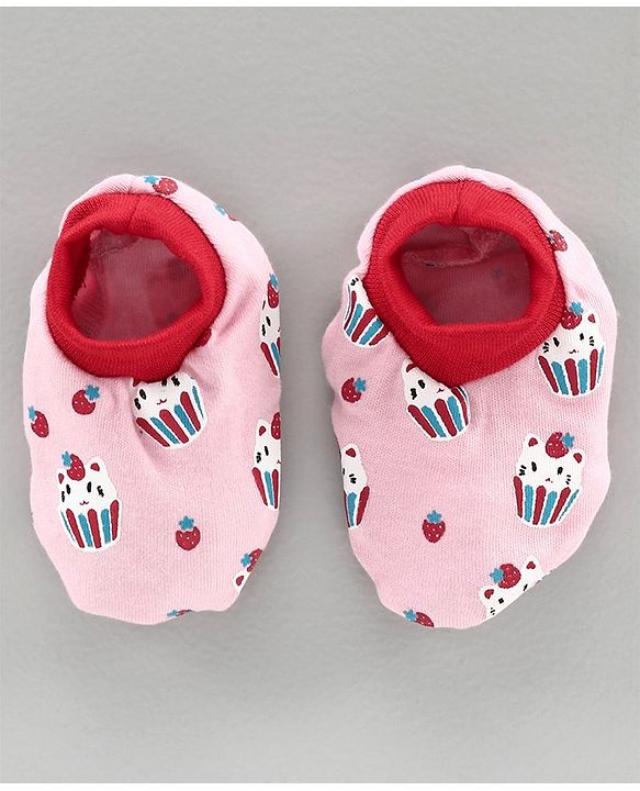 Babyhug 100% Cotton Cap Mitten and Booties Set Pink - Diameter 10 cm