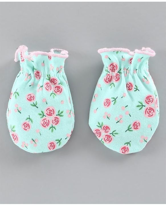 Babyhug 100% Cotton Cap Mitten and Booties Set Blue - Diameter 10 cm