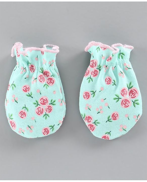 Babyhug 100% Cotton Cap Mitten and Booties Set Blue - Diameter 10 cm