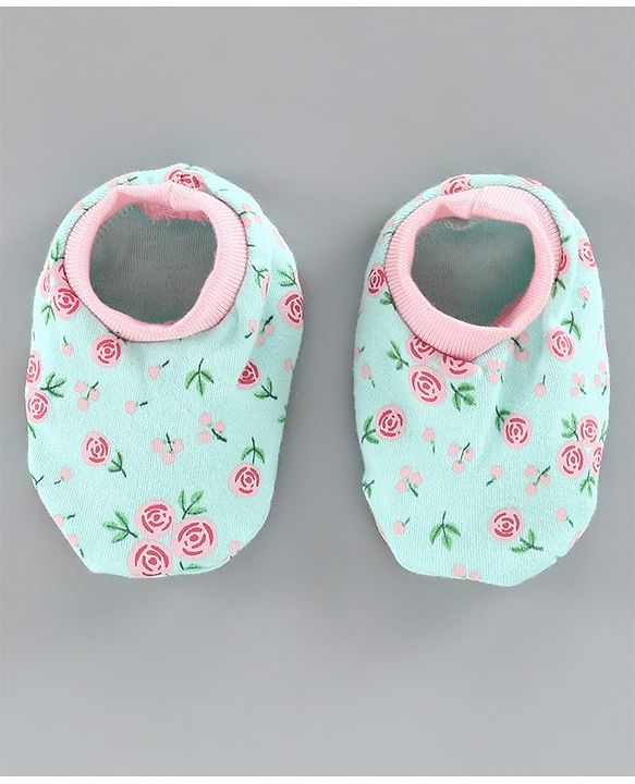 Babyhug 100% Cotton Cap Mitten and Booties Set Blue - Diameter 10 cm