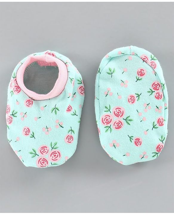 Babyhug 100% Cotton Cap Mitten and Booties Set Blue - Diameter 10 cm
