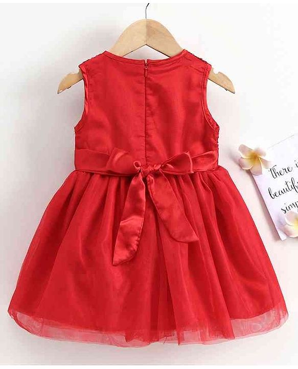 Babyhug Sleeveless Party Wear Frock with Reversible Sequins - Red