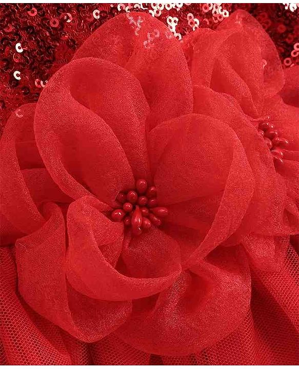 Babyhug Sleeveless Party Wear Frock with Reversible Sequins - Red