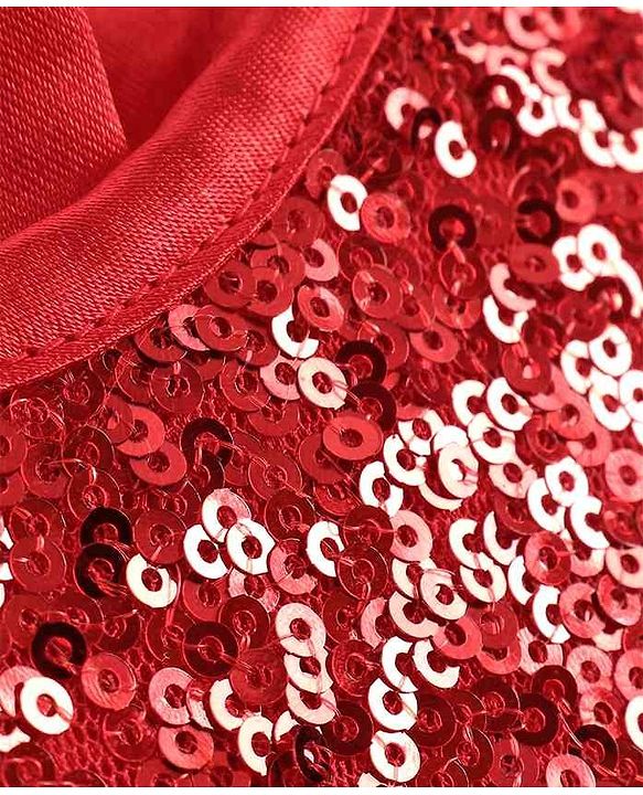 Babyhug Sleeveless Party Wear Frock with Reversible Sequins - Red